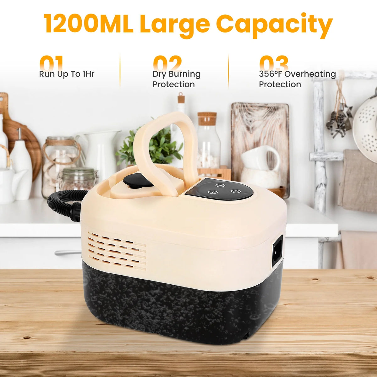 1500W Handheld High Temperature and Pressure Steamer Cleaner with 1200ML Tank 8 Accessories 6 Steam Levels Digital Display Handle Control for Dirt Grease Grout Tile Floor Couch Car