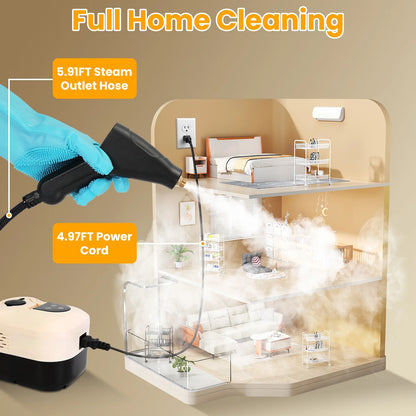 1500W Handheld High Temperature and Pressure Steamer Cleaner with 1200ML Tank 8 Accessories 6 Steam Levels Digital Display Handle Control for Dirt Grease Grout Tile Floor Couch Car