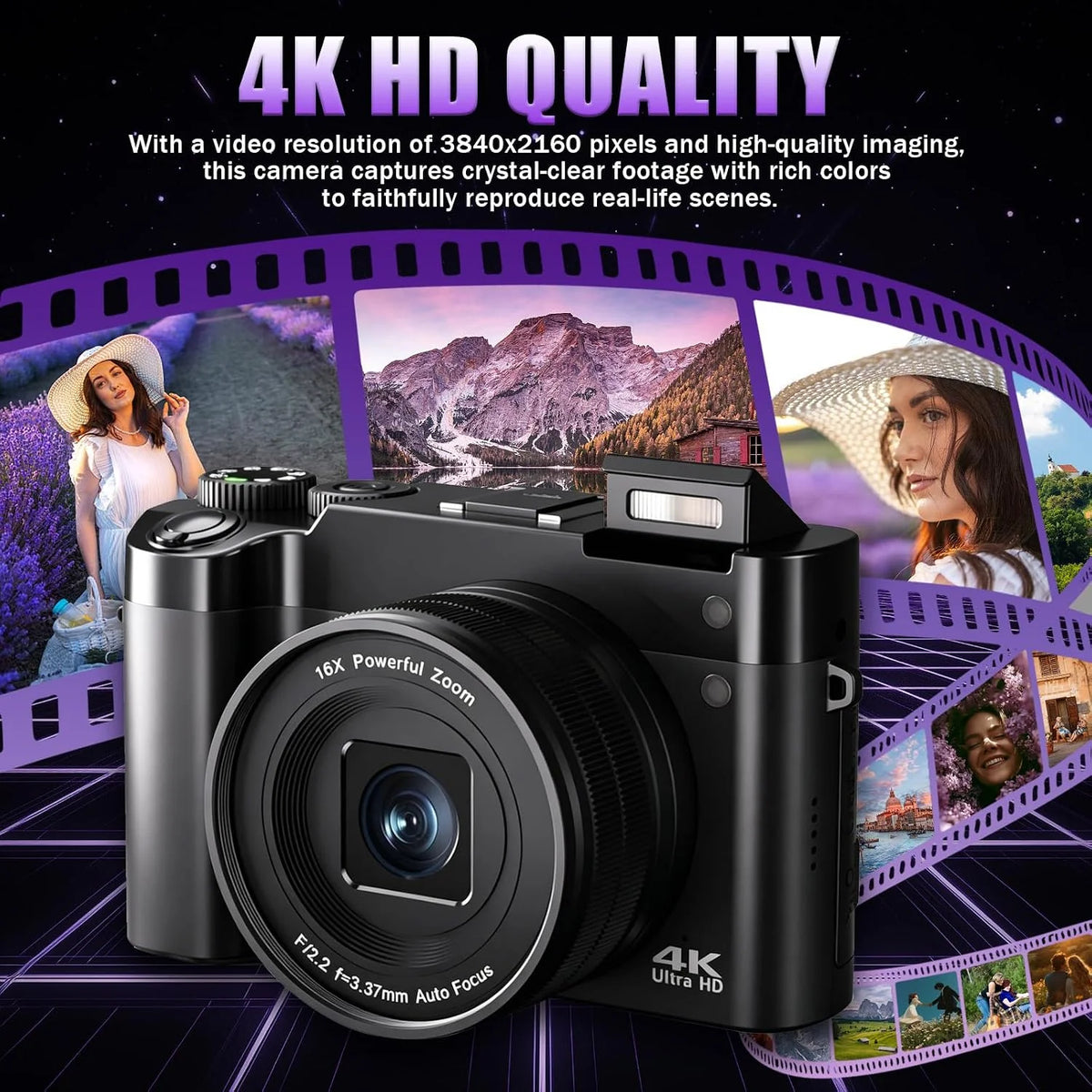 4K Digital Camera, Autofocus Point-And-Shoot Camera
