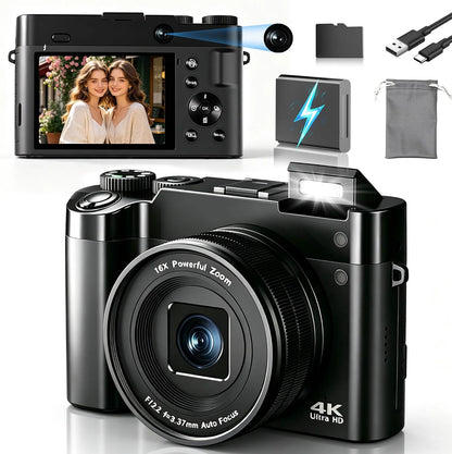 4K Digital Camera, Autofocus Point-And-Shoot Camera