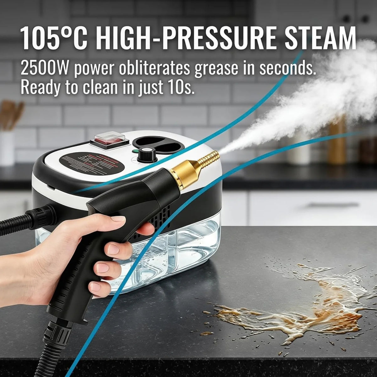 2500W Handheld High Pressure Steam Cleaner for Car Detailing, Kitchen, Grout Cleaning