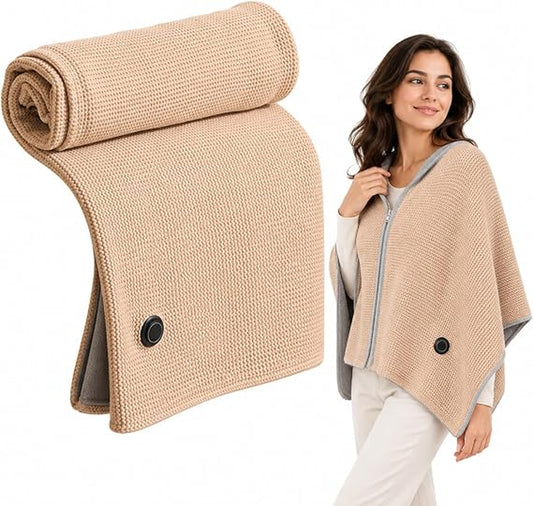 Heated Shawl, Wearable Heated Blanket with 8 Panels, 3 Heat Levels, USB 8 Carbon-Fiber Heating Panels in 4 Center Zones with 3 Heat Levels; Requires a 5V/2A USB Power Source.