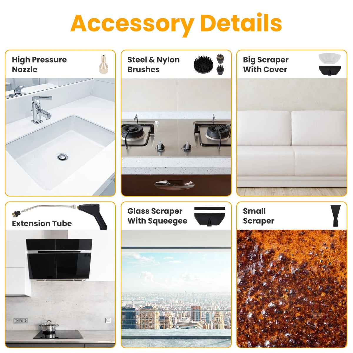 1500W Handheld High Temperature and Pressure Steamer Cleaner with 1200ML Tank 8 Accessories 6 Steam Levels Digital Display Handle Control for Dirt Grease Grout Tile Floor Couch Car