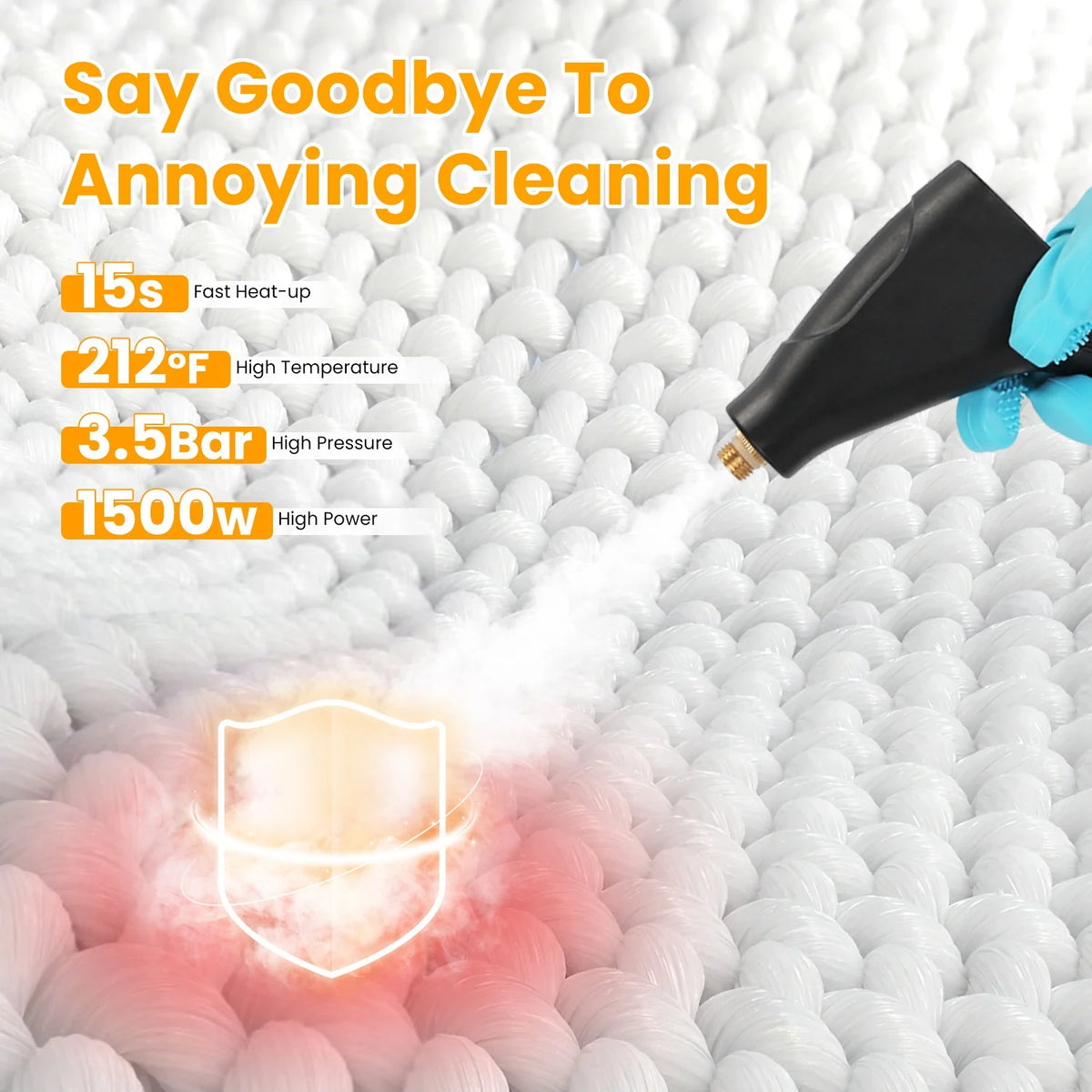 1500W Handheld High Temperature and Pressure Steamer Cleaner with 1200ML Tank 8 Accessories 6 Steam Levels Digital Display Handle Control for Dirt Grease Grout Tile Floor Couch Car