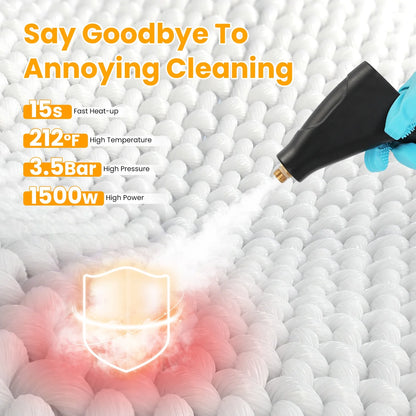 1500W Handheld High Temperature and Pressure Steamer Cleaner with 1200ML Tank 8 Accessories 6 Steam Levels Digital Display Handle Control for Dirt Grease Grout Tile Floor Couch Car