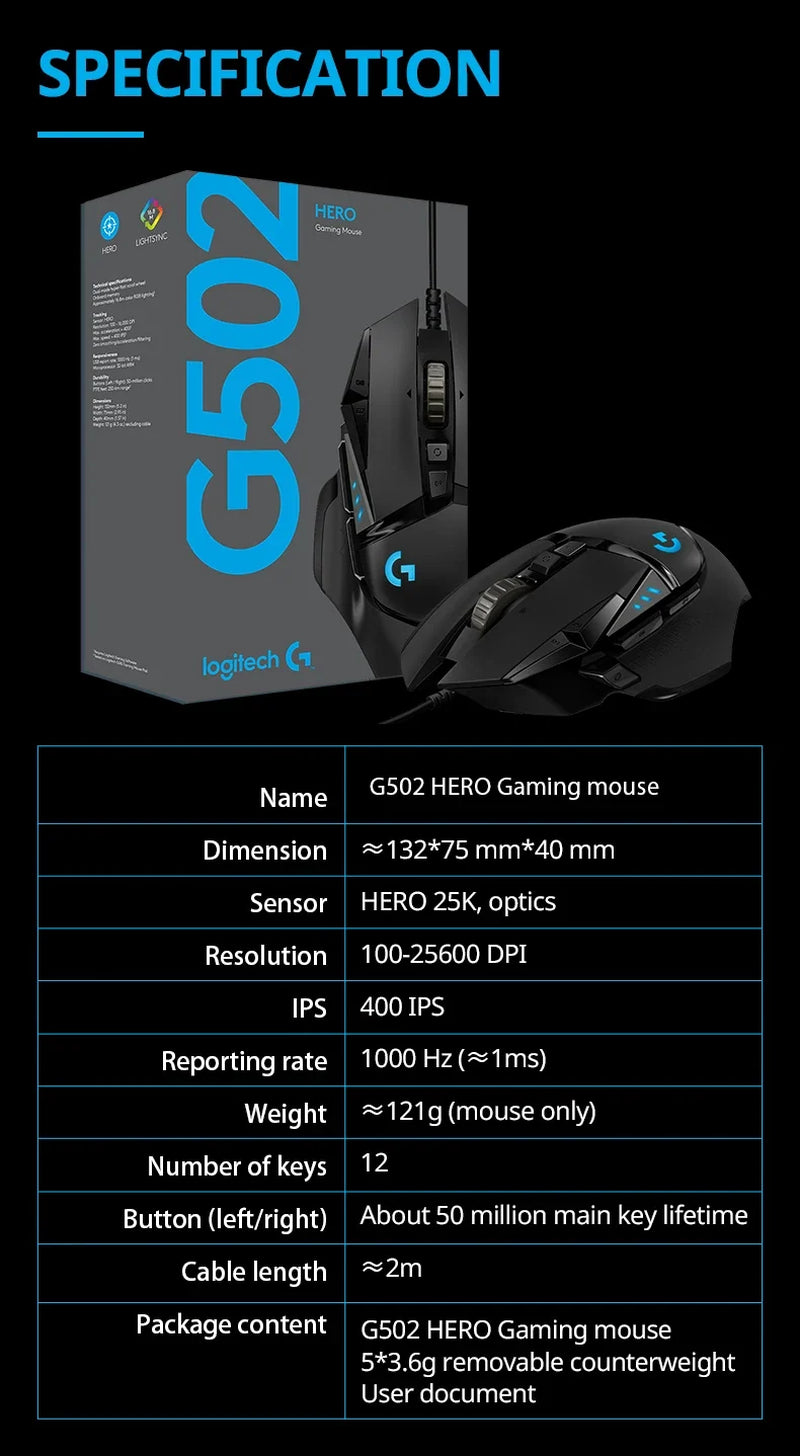 Logitech G502Hero Master Wired Gaming Mouse 502 Esports Machinery Eat Chicken Macro CS Programming Peripheral