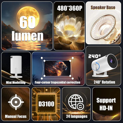 V4 Mini Projector, Portable Smart Projector with 2.4G Wifi