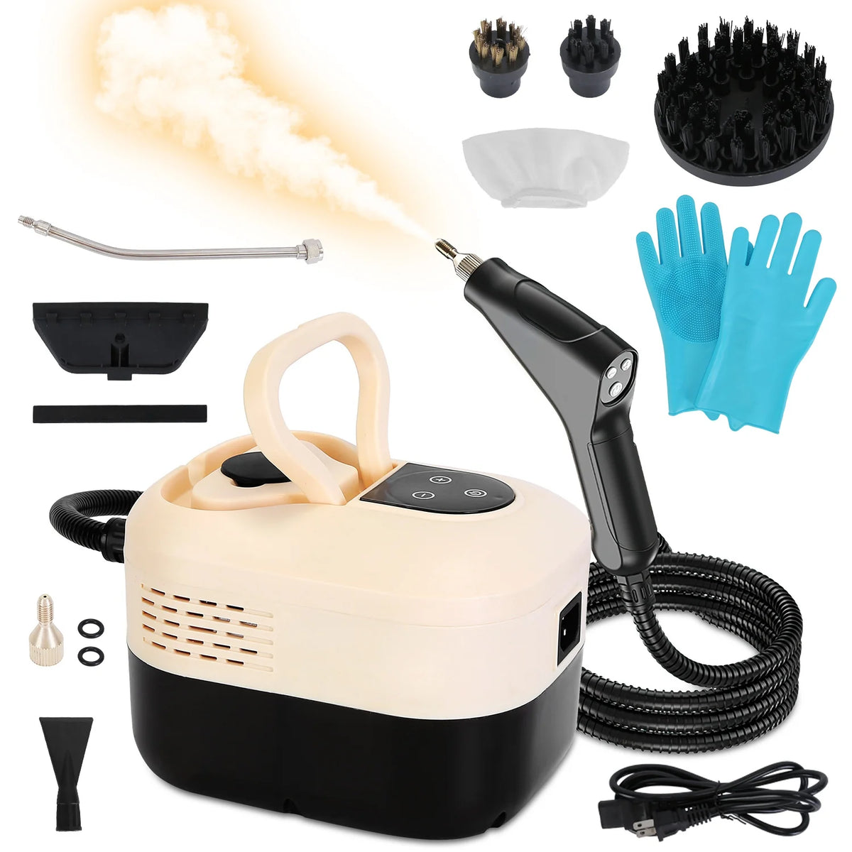 1500W Handheld High Temperature and Pressure Steamer Cleaner with 1200ML Tank 8 Accessories 6 Steam Levels Digital Display Handle Control for Dirt Grease Grout Tile Floor Couch Car