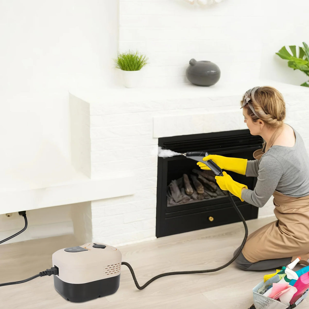 1500W Handheld High Temperature and Pressure Steamer Cleaner with 1200ML Tank 8 Accessories 6 Steam Levels Digital Display Handle Control for Dirt Grease Grout Tile Floor Couch Car