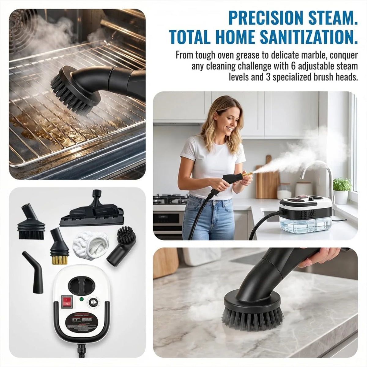2500W Handheld High Pressure Steam Cleaner for Car Detailing, Kitchen, Grout Cleaning